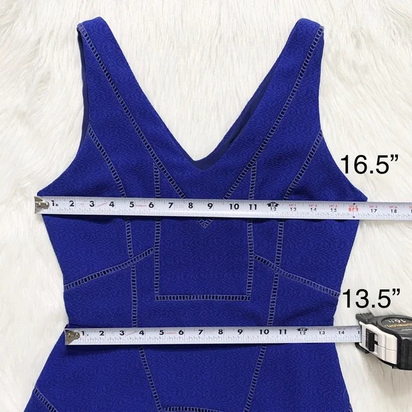 Anthropologie Cobalt Blue Eyelet Embroidered Fit and Flare Sleeveless Dress - Picture 9 of 10